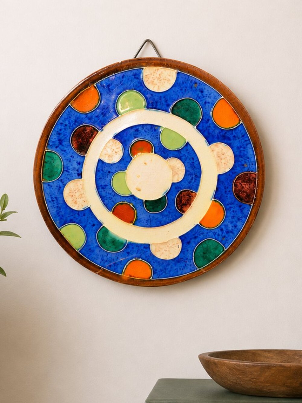 Daniel Lasser Blue Galaxy Art Pottery Trivet–Abstract Circle Studio Ceramic